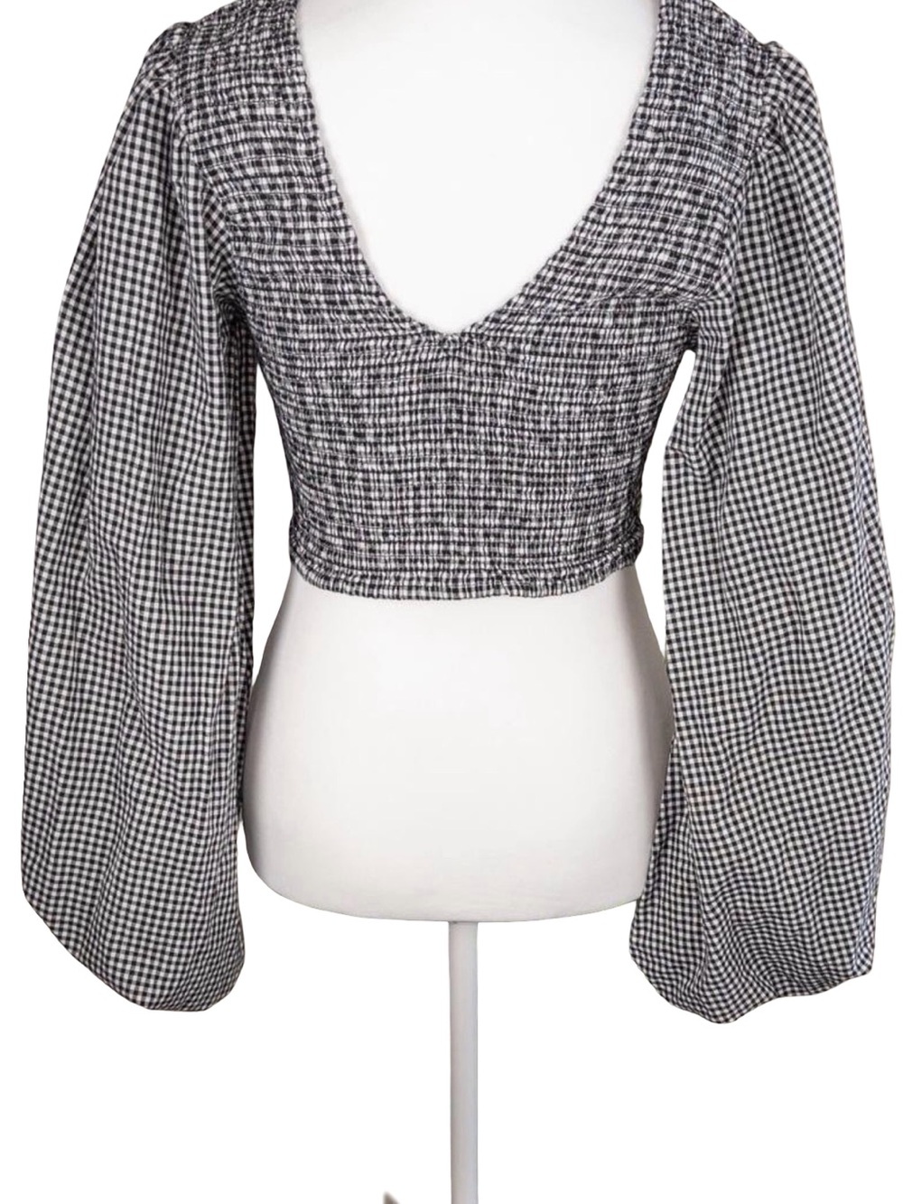 Gingham Smocked Crop Top with Balloon Sleeves - Black & White alive 4 Truth